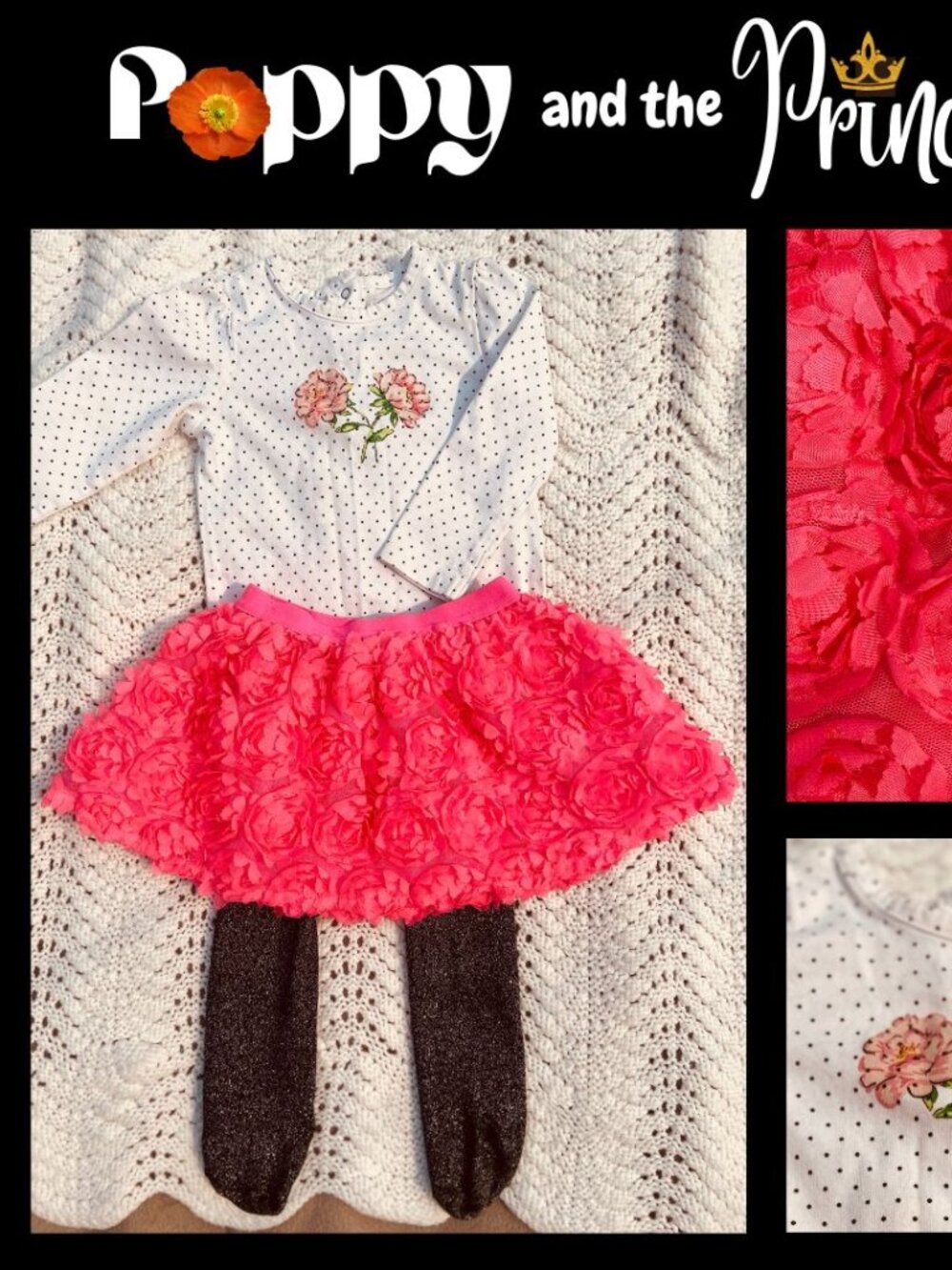 Polka Dot Top, Floral Skirt & Sparkle Tights - (12-18M) - By Poppy & Princess